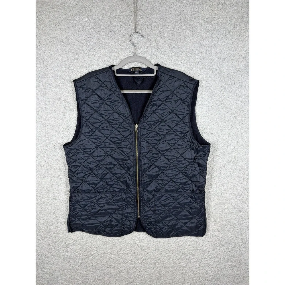 Brooks Brothers Mens M Navy Blue Quilted Vest Wool Lined Full Zip Preppy